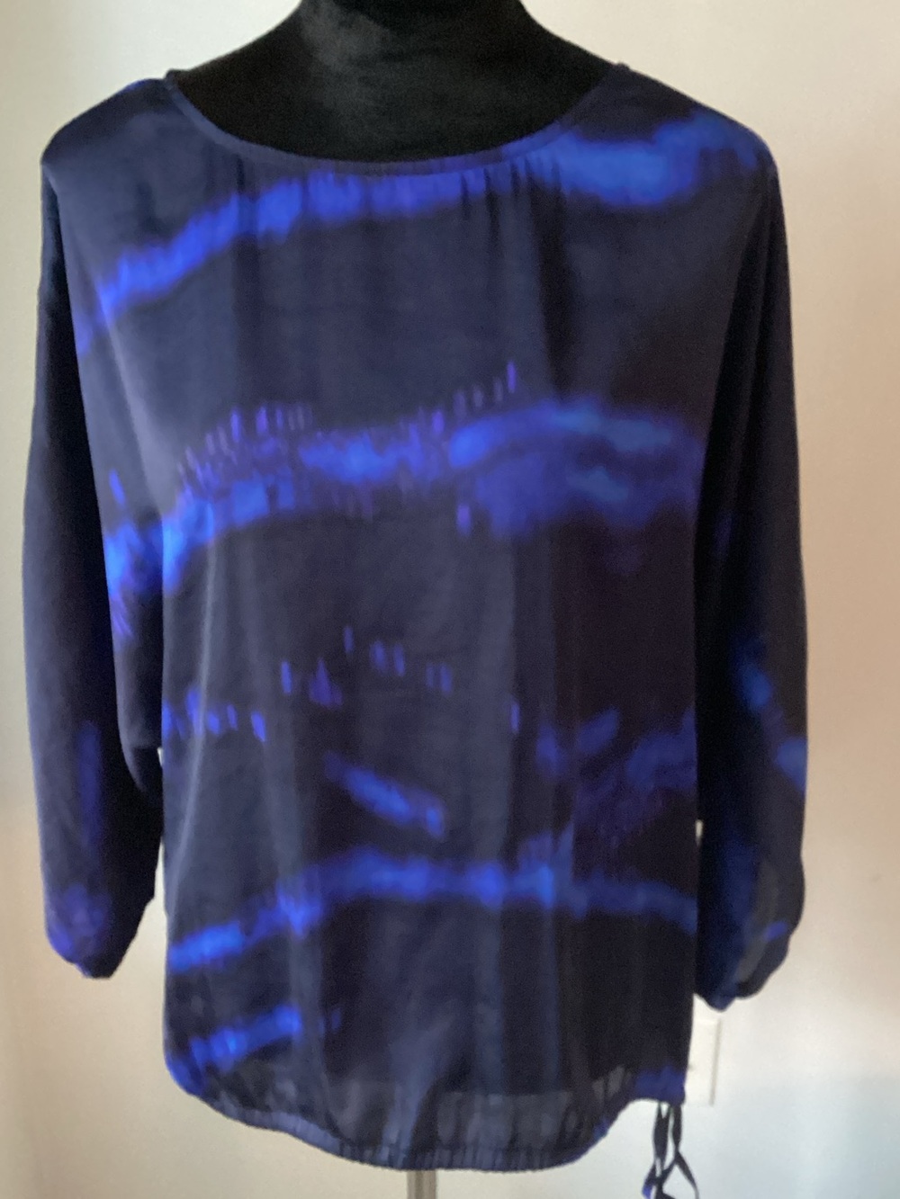 Coldwater Creek Navy and Electric Blue Tie-Dye Long Sleeve Top